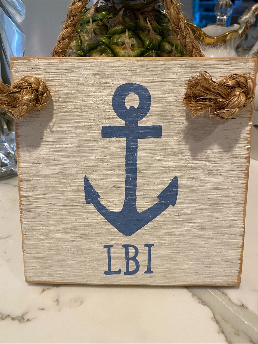 Coastal Blue Anchor Wall Wood Sign - LBI